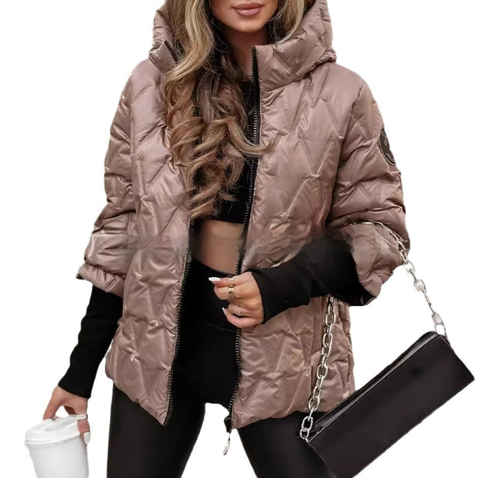 Hooded Loose-fitting Long Sleeves Patchwork Cotton Jacket