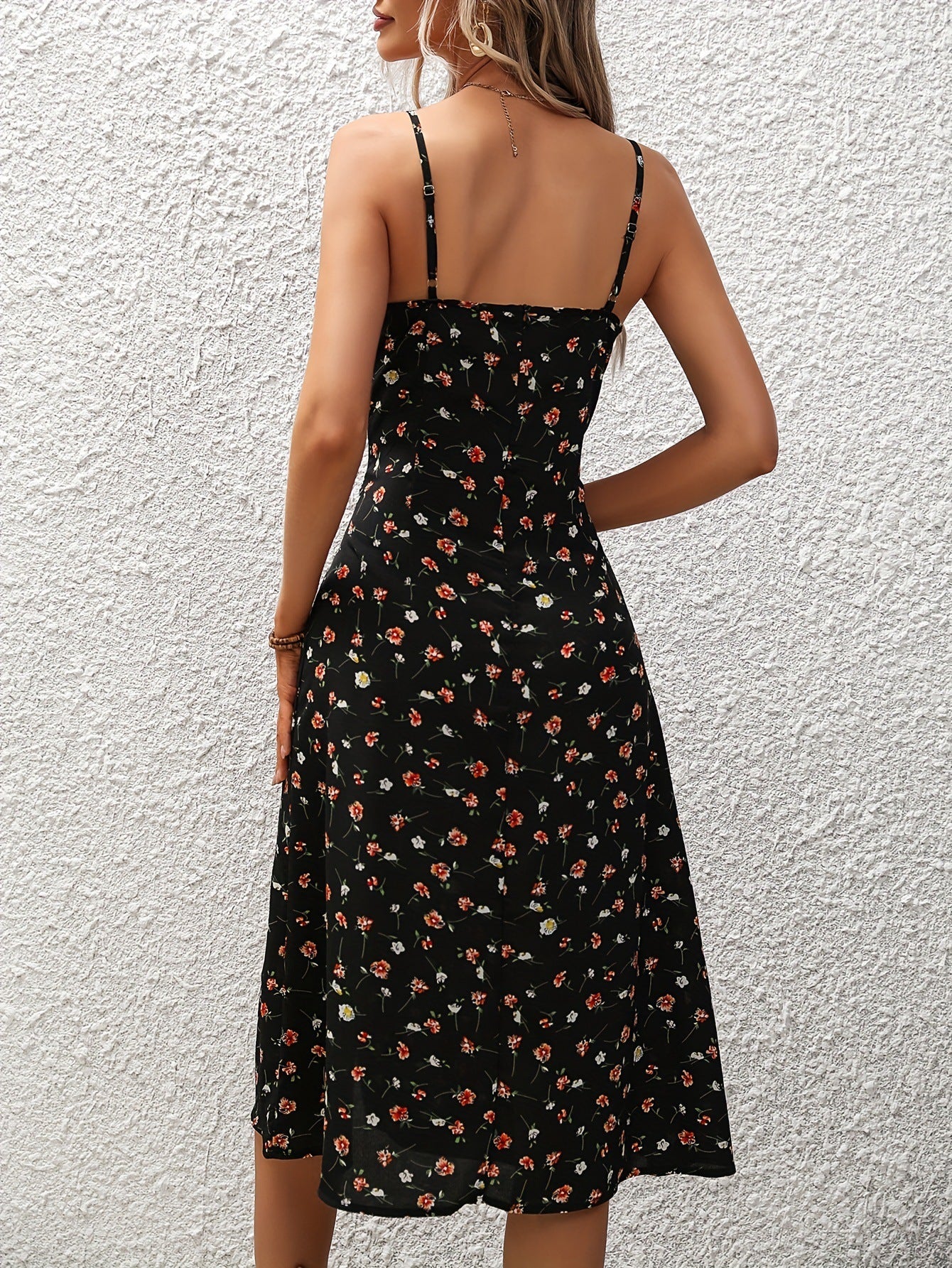 New Polka Dot Print Suspender Dress Summer Split Long Dress