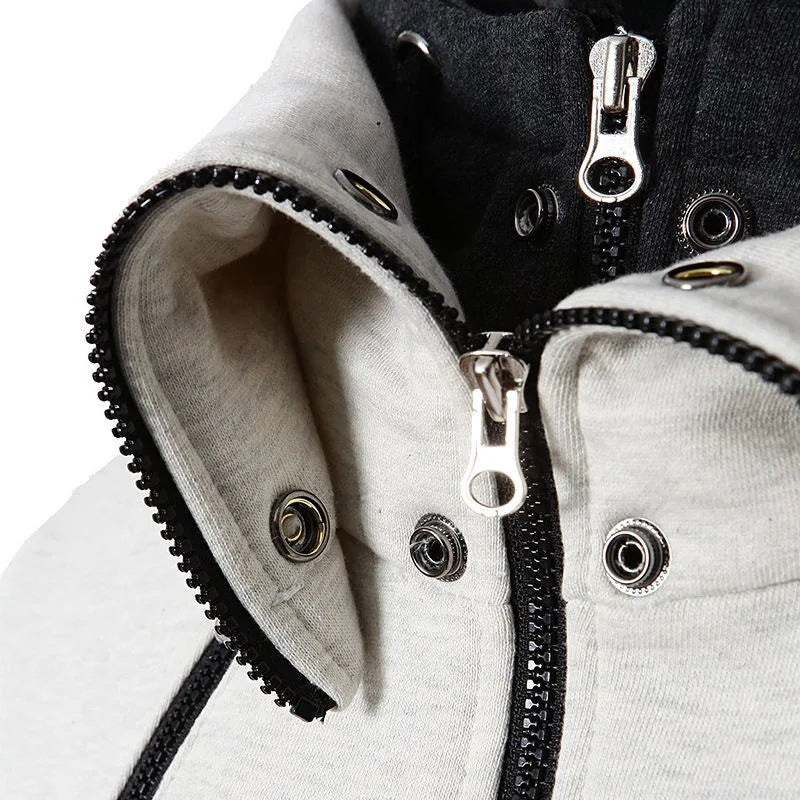 Zip UP Hooded Fake Two Pieces Jacket