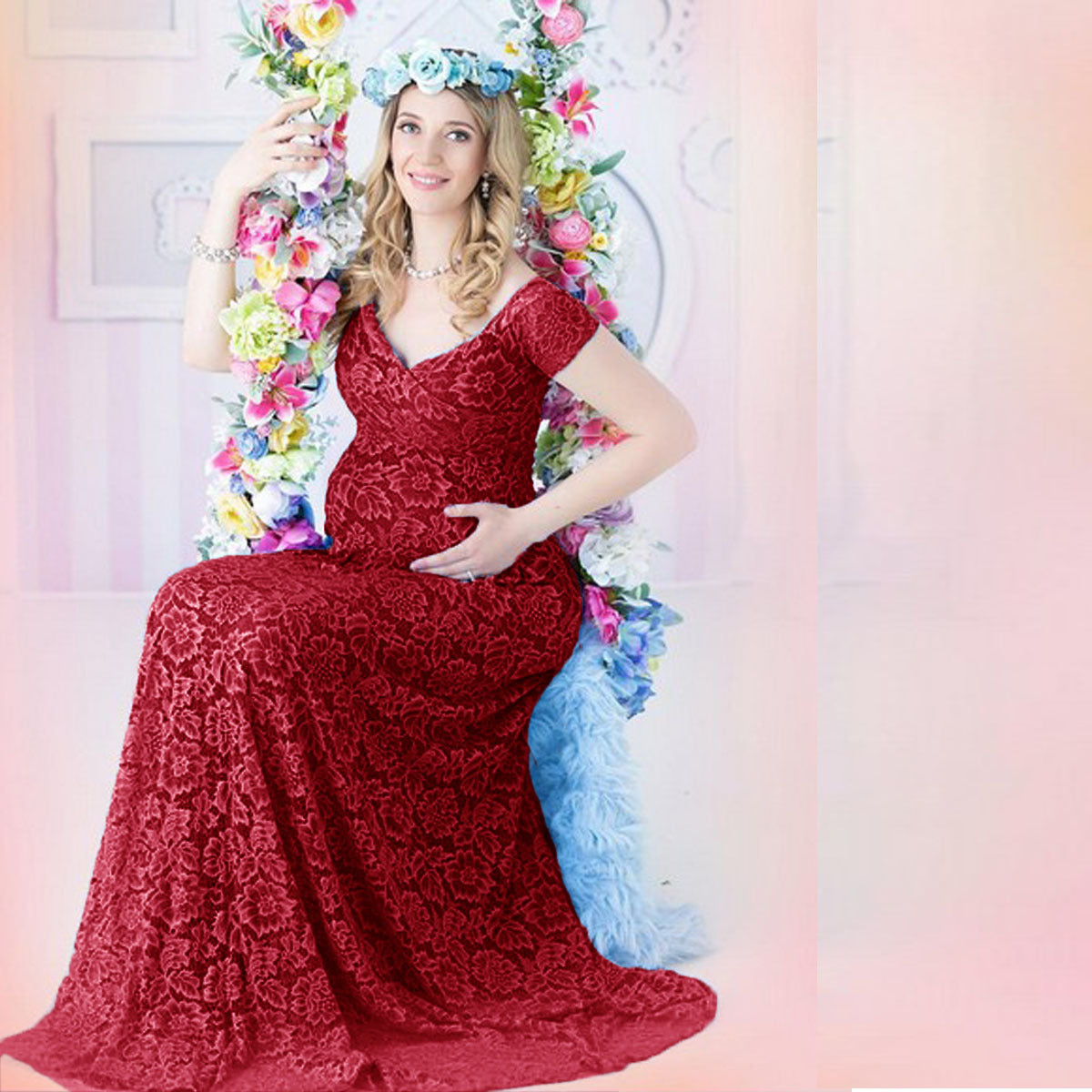 Maternity long tail short-sleeved dress