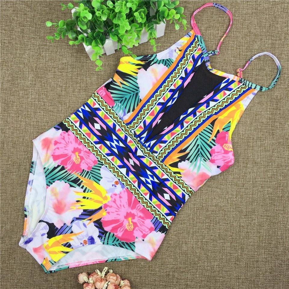 Mesh One Piece High Cut Floral Women Swimwear