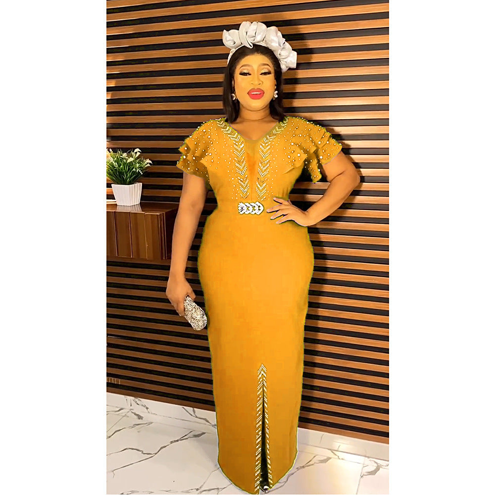 Beaded Rhinestone Plus Size Women Dress