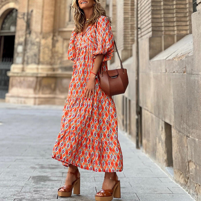 Casual Loose V-Neck Long Dress