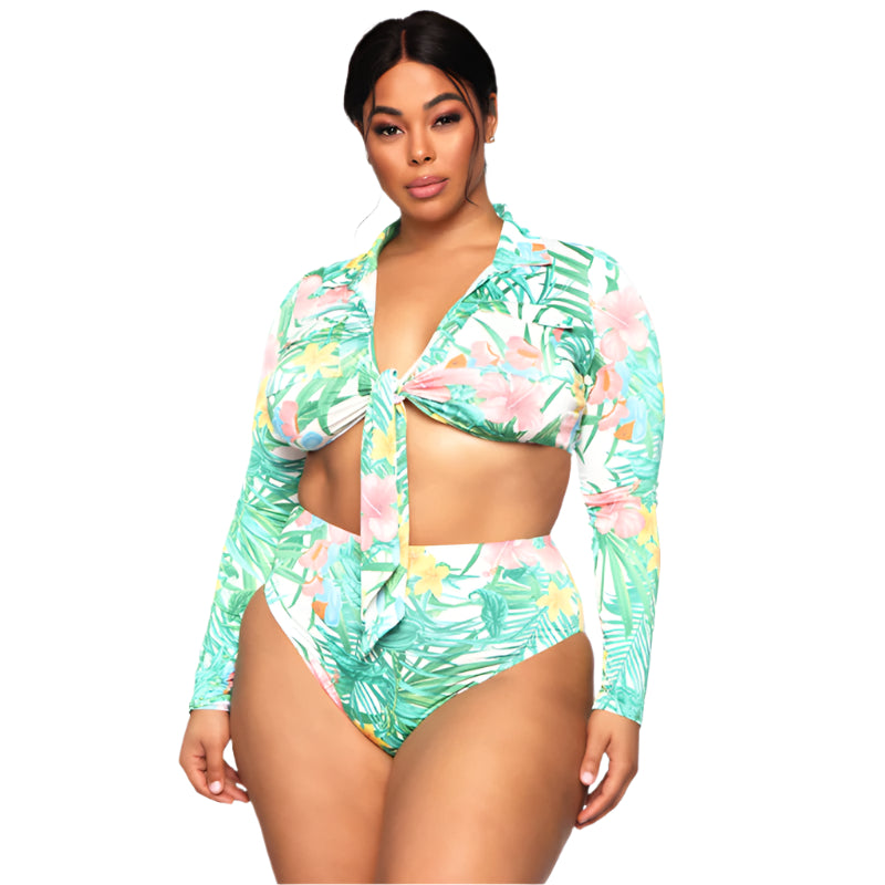 Large Size Swimsuit Long Sleeve High Waist