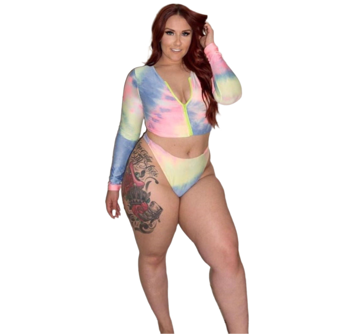 Bikini Long Sleeve Zipper Swimsuit Plus Size Colorful Sexy Plus Size Swimsuit