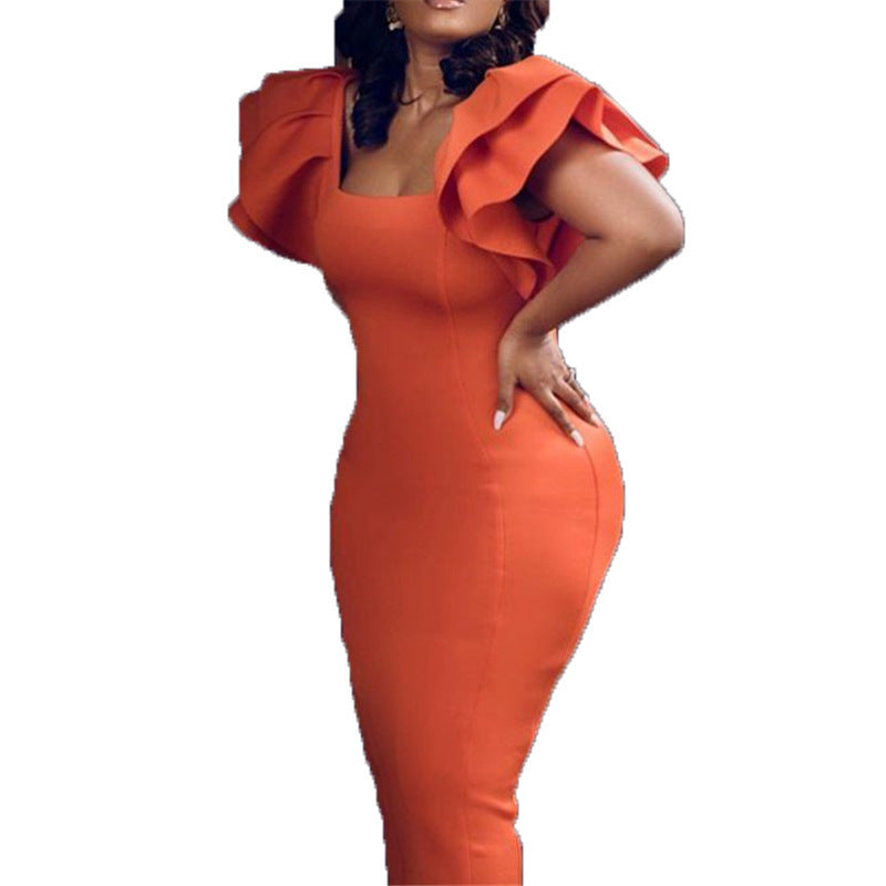 Wooden Ear Sleeves Plus Size Elegant Dress