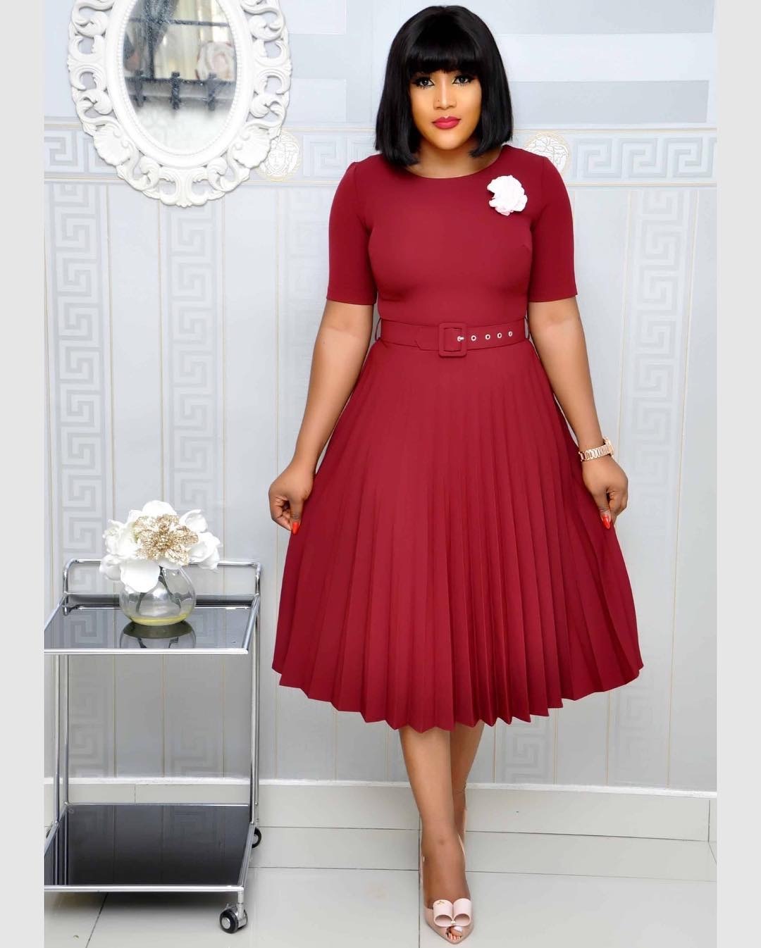 Round Neck Plus Size Pleated Dress