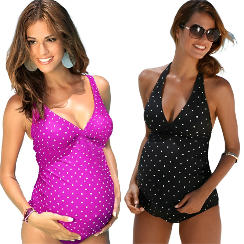 Deep V Wave Point Maternity One-piece Swimsuit