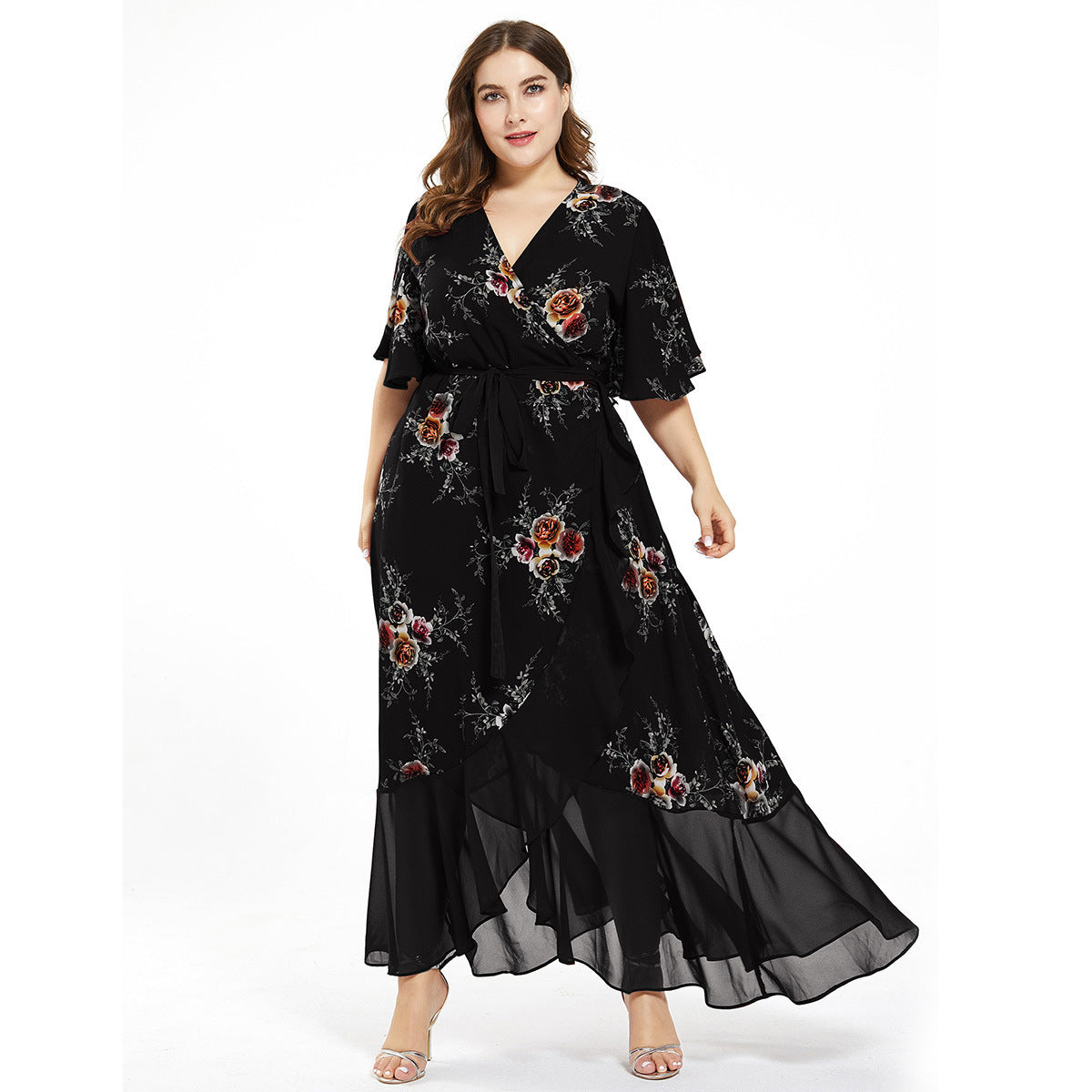 Plus Size Women Printed Chiffon long dress