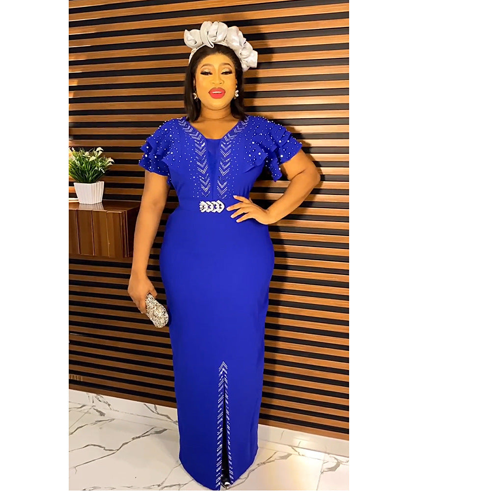 Beaded Rhinestone Plus Size Women Dress