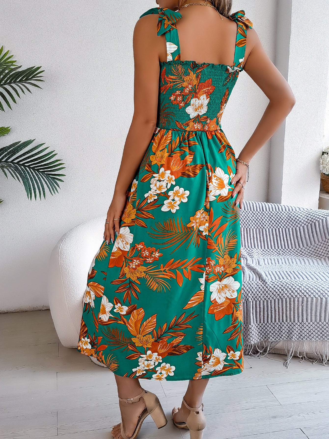 Flowers Print Suspender Corset Long Dress