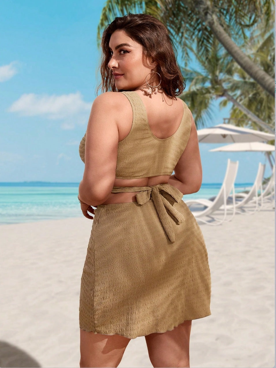 Plus Size Women's Polyester Solid Color Loose Swimsuit Suit