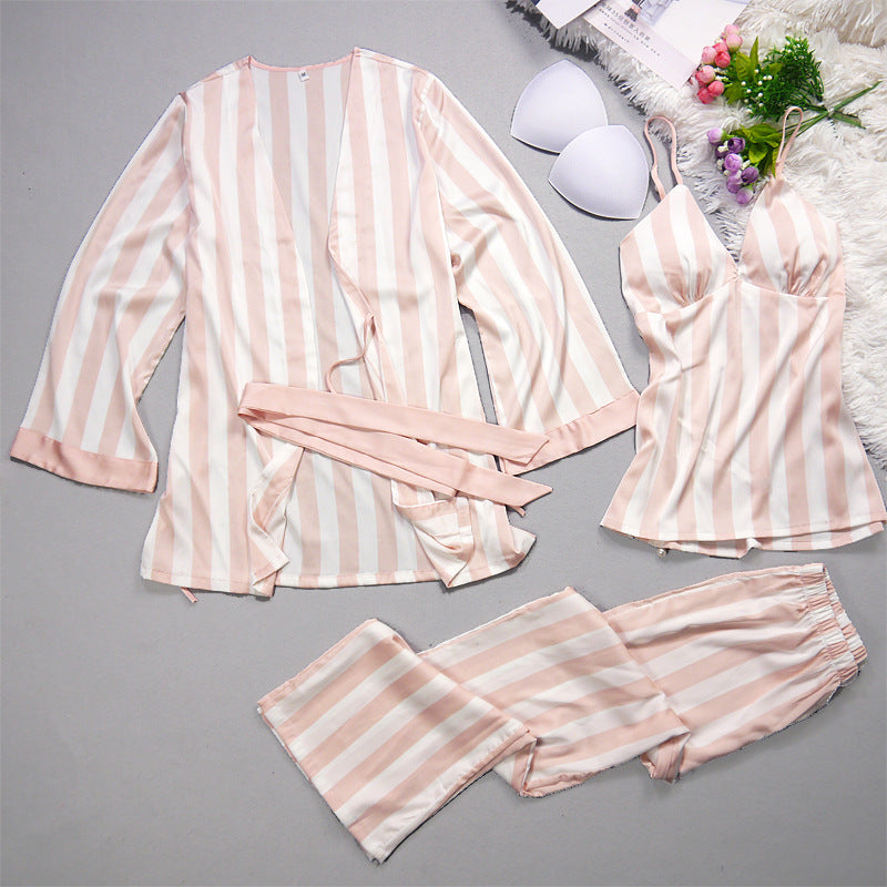 Ice Silk Stripes, Suspenders, Trousers, Nightgowns, Three Sets Of New Silk Pajamas.
