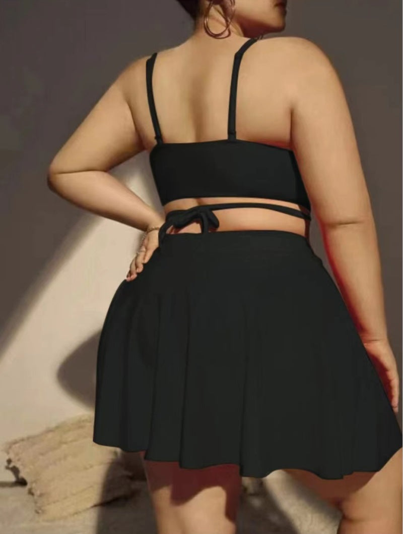 Solid Large Three Piece High Waist Bikini Swimsuit