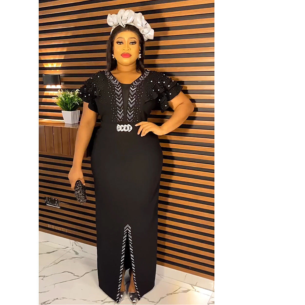 Beaded Rhinestone Plus Size Women Dress