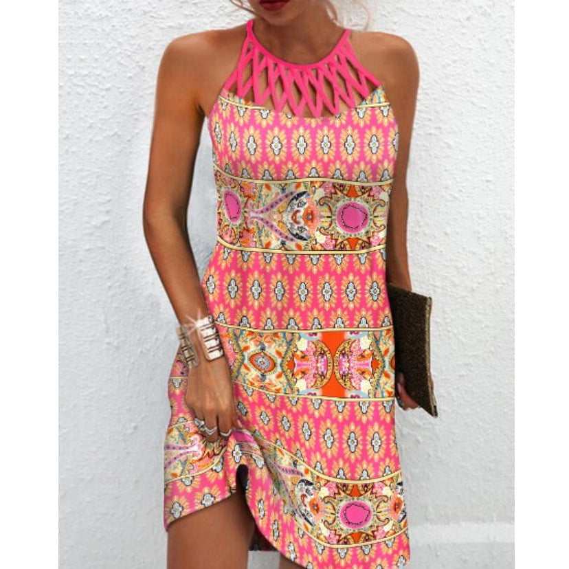 Print Dress Casual Halter neck Dress