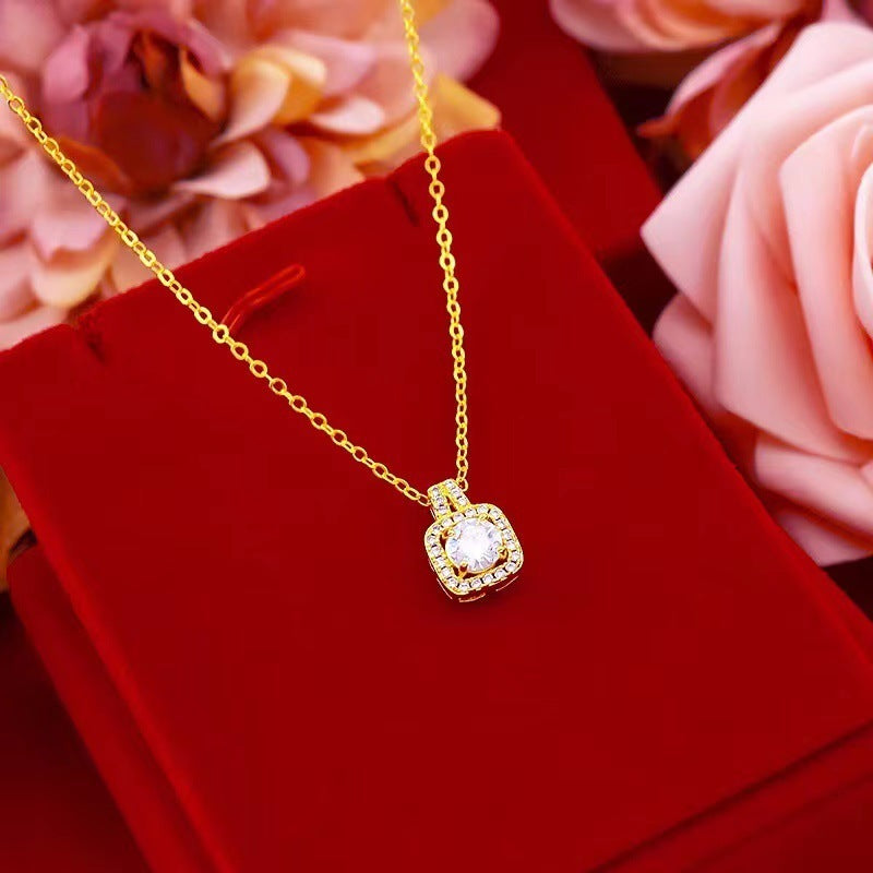 Fashion Jewelry Set Zircon Gem Pendant Chain Choker Necklace & Stud Earring Statement Ring