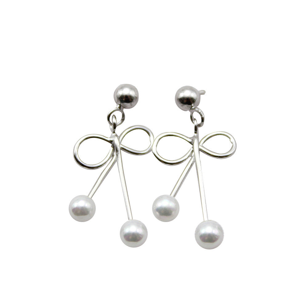 S925 Bow Pearl Earrings