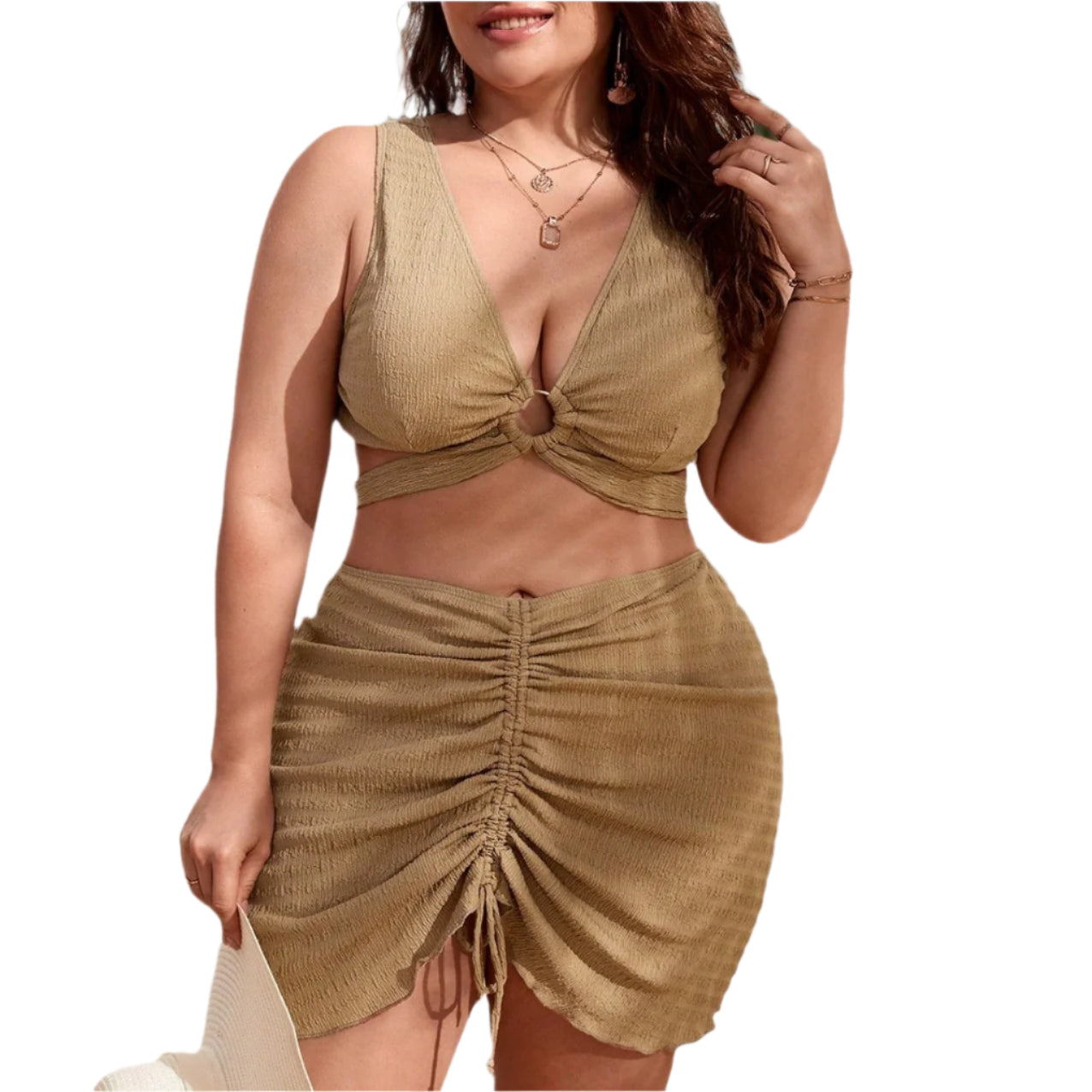 Plus Size Women's Polyester Solid Color Loose Swimsuit Suit