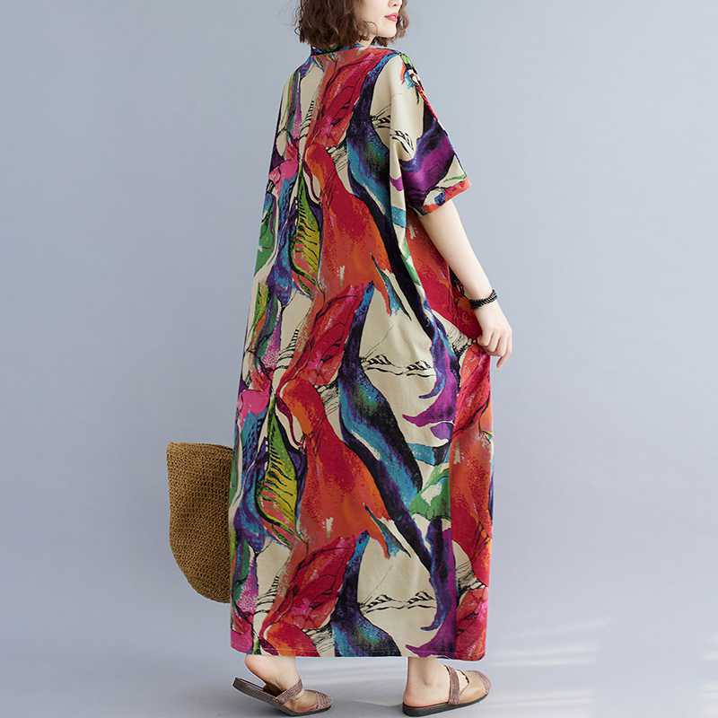 Cotton And Linen Printed Loose Plus Size Long Dress