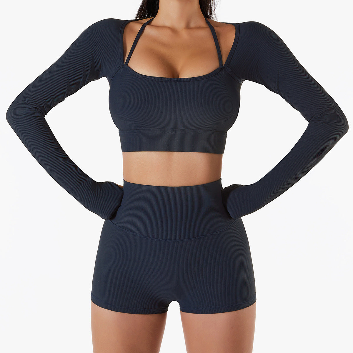 Top Women's Quick-drying Workout Set With Chest Pad Slim Fit Skinny Long Sleeve