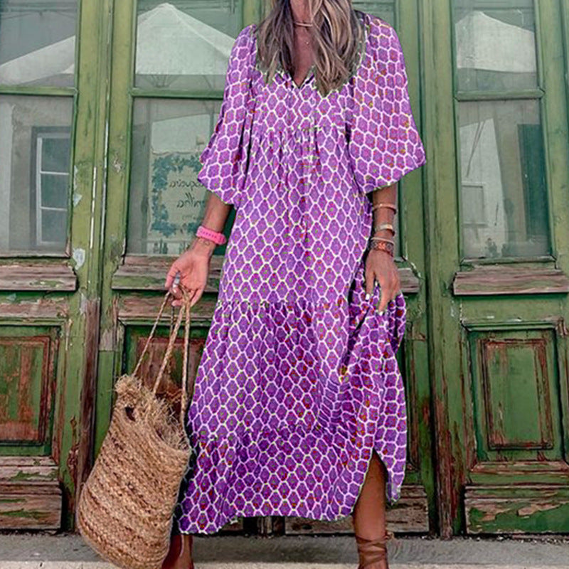 Casual Loose V-Neck Long Dress