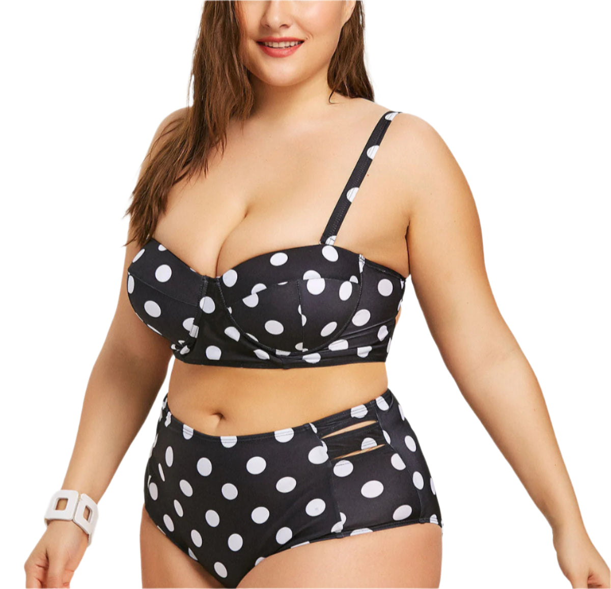 Retro Polka Dot High-rise Bikini Top Bottom Padded Swimsuit Plus Size Swimwear