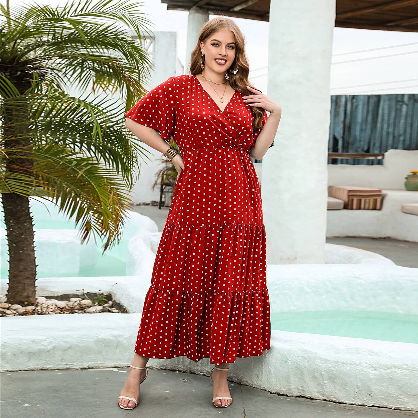 Plus-size Polka Dot Casual Holiday Dress