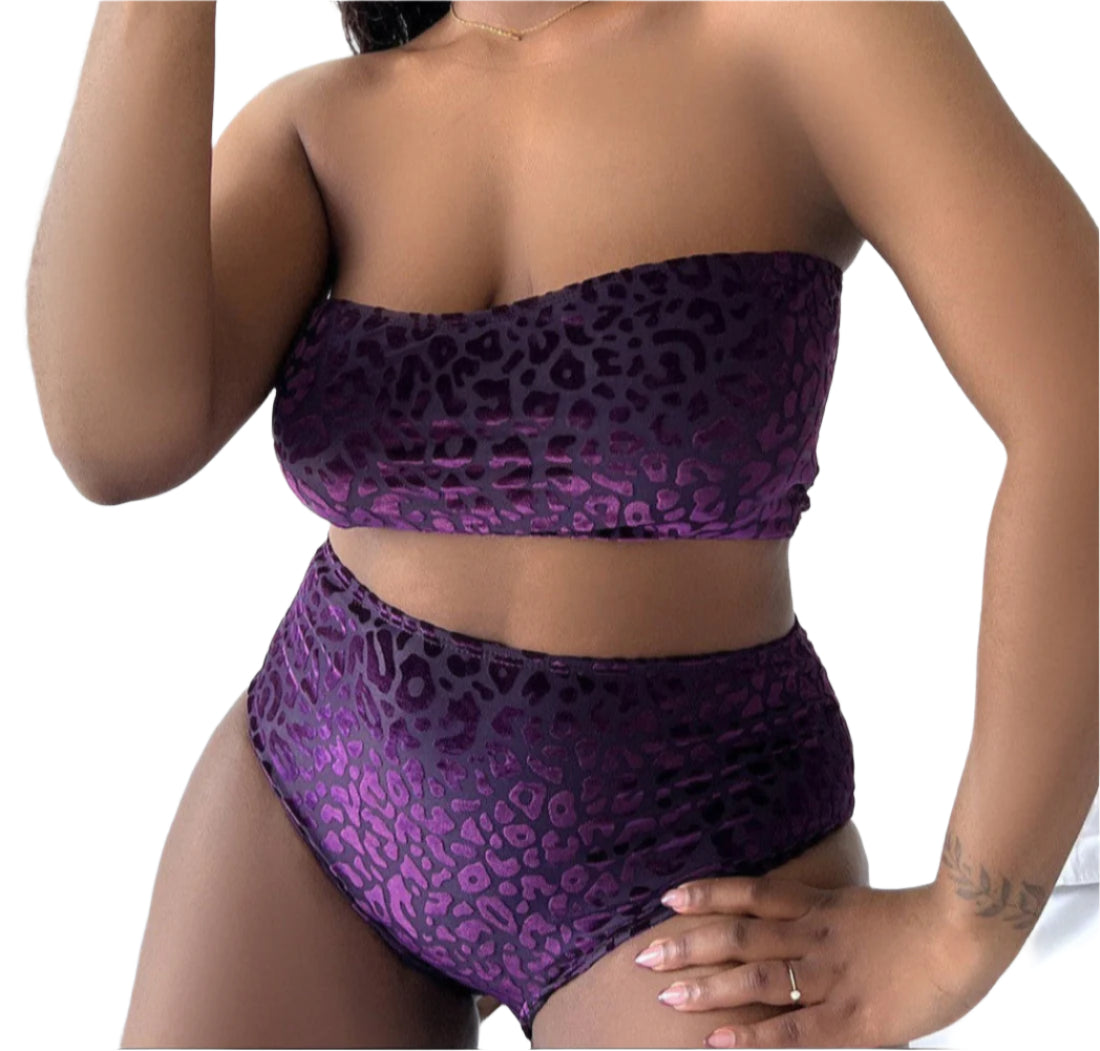 Plus Size Women's High Waist Split Bikini Swimsuit