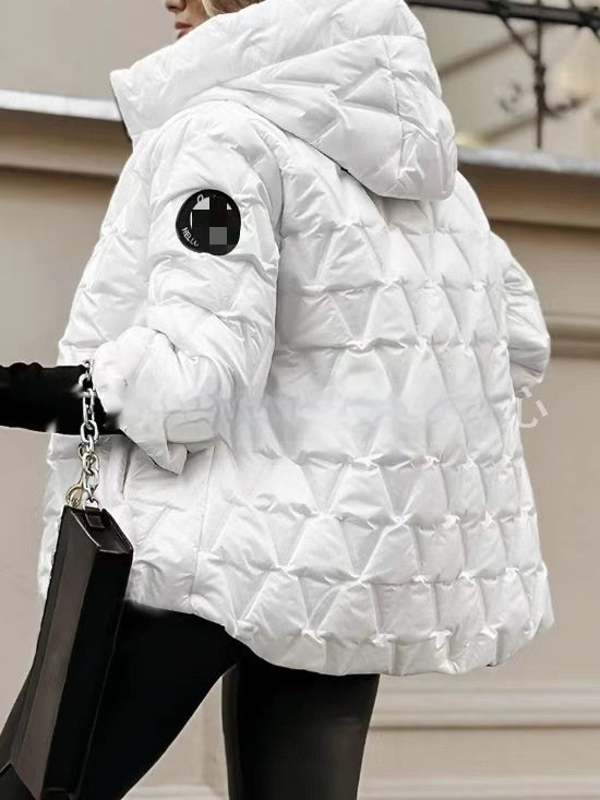 Hooded Loose-fitting Long Sleeves Patchwork Cotton Jacket