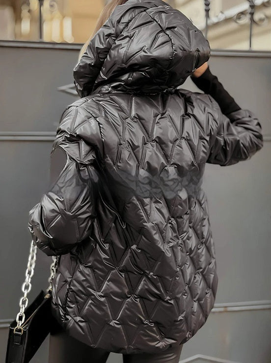 Hooded Loose-fitting Long Sleeves Patchwork Cotton Jacket