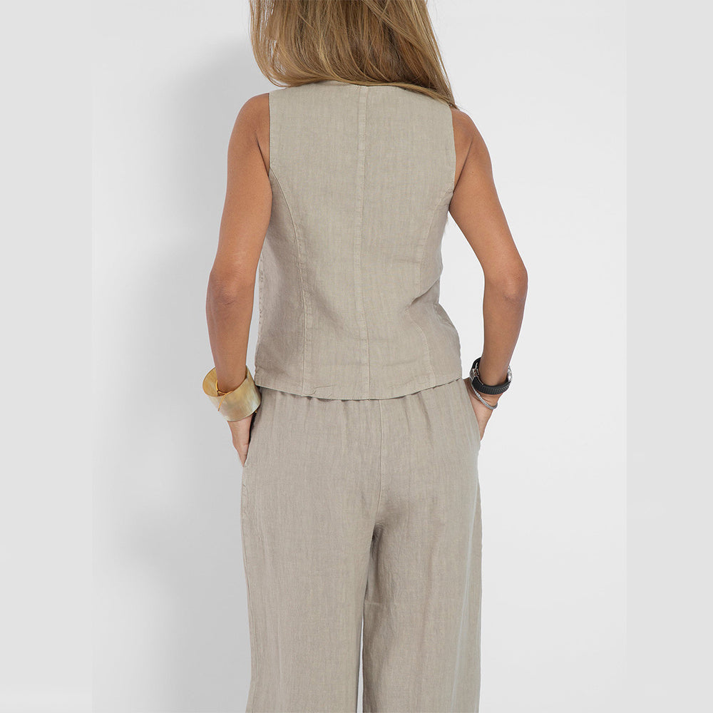 Summer Vest Suits V-neck Bottom Sleeveless Top And Loose Straight Pant