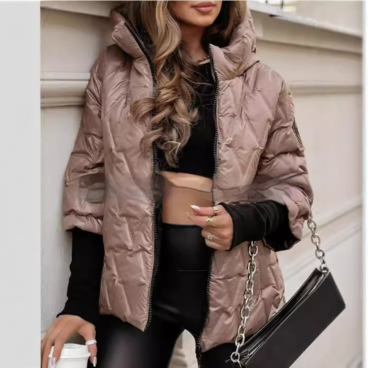Hooded Loose-fitting Long Sleeves Patchwork Cotton Jacket