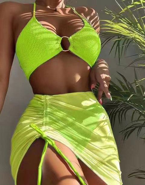 3pcs Halter Bikini Three-point Beach Swimsuit For Women