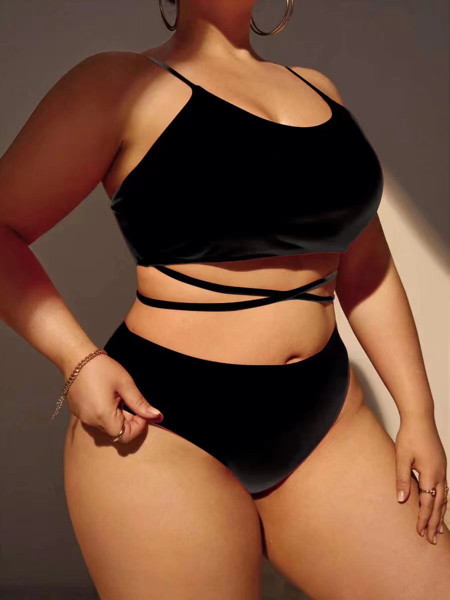 Solid Large Three Piece High Waist Bikini Swimsuit