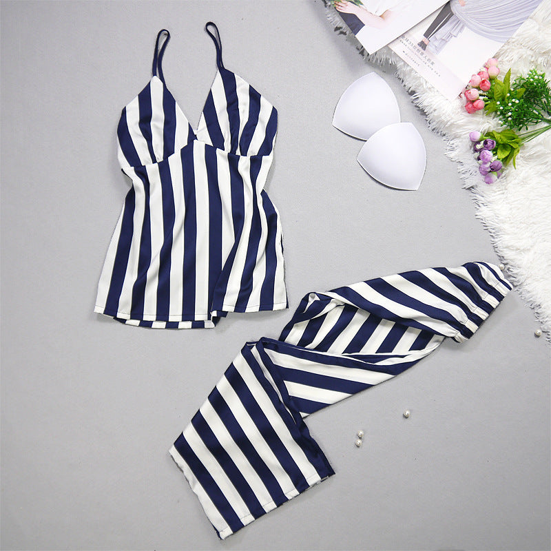 Ice Silk Stripes, Suspenders, Trousers, Nightgowns, Three Sets Of New Silk Pajamas.