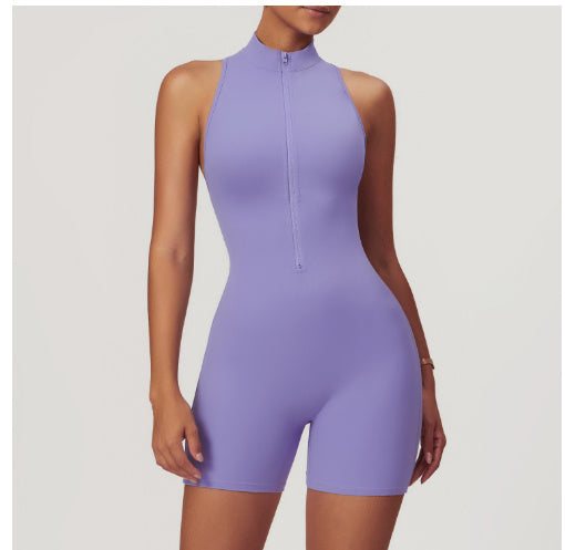 Fitness Yoga Short Jumpsuit With Zipper Backless
