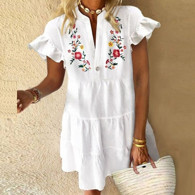 Elastic Sundress Vintage Cute Elegant Floral Women Dress