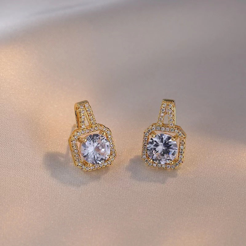 Fashion Jewelry Set Zircon Gem Pendant Chain Choker Necklace & Stud Earring Statement Ring
