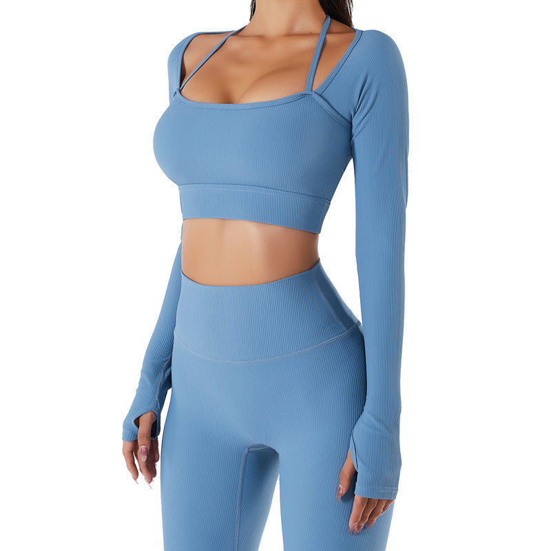 Top Women's Quick-drying Workout Set With Chest Pad Slim Fit Skinny Long Sleeve