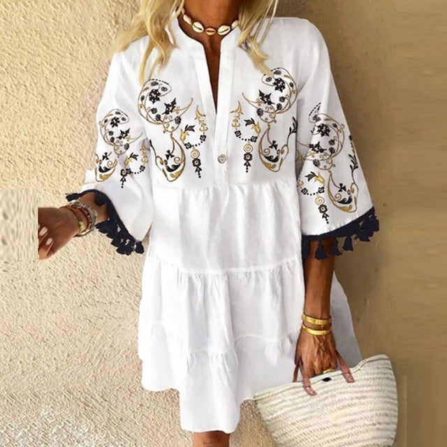 Elastic Sundress Vintage Cute Elegant Floral Women Dress