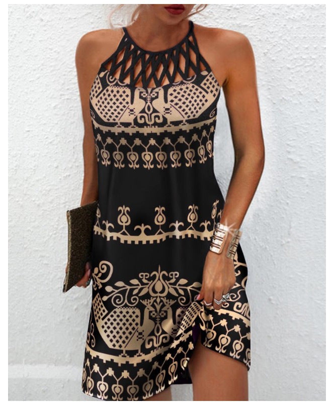 Print Dress Casual Halter neck Dress