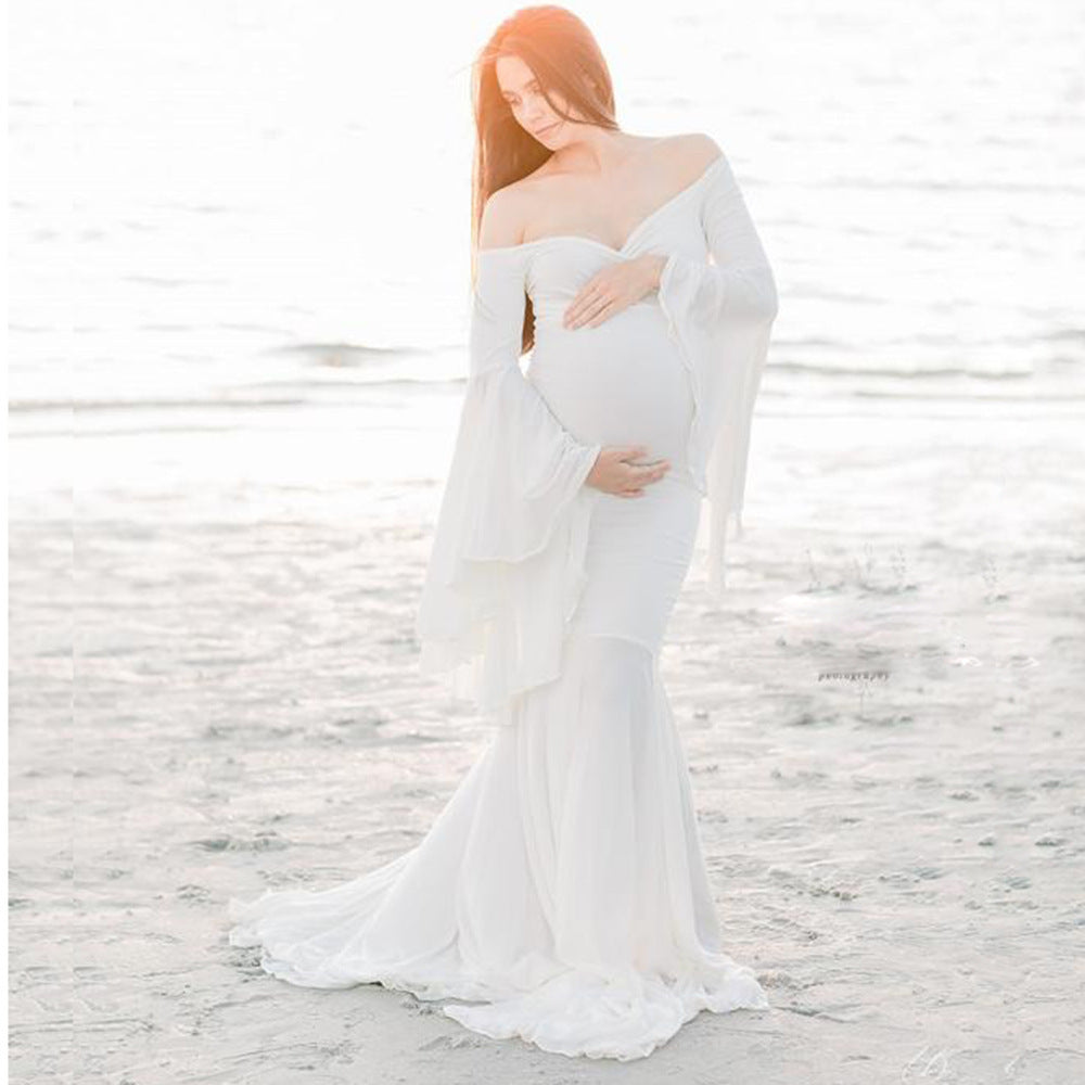 Maternity Ruffle Sleeve Trailing Long Dress