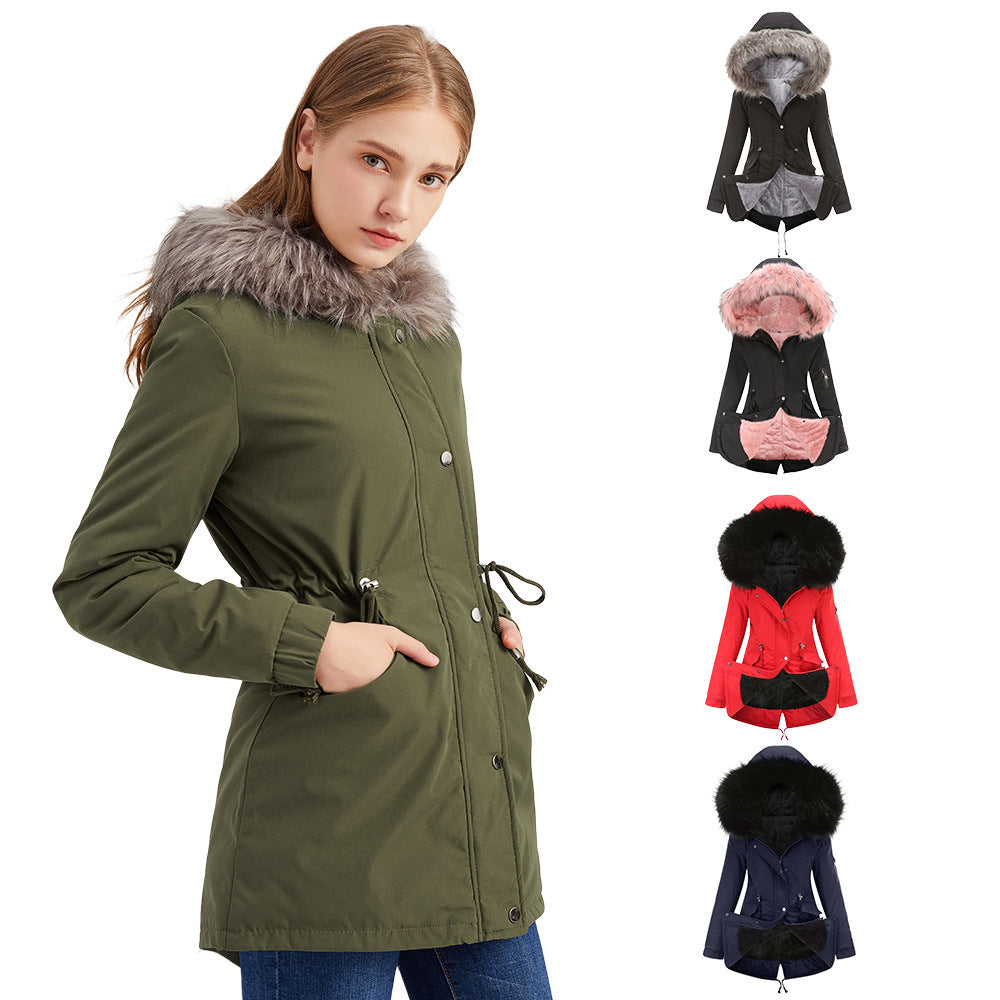 Cotton-padded Mid-length Hooded Coat