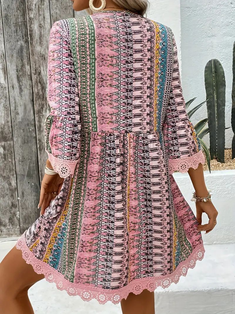 Bohemian Style V-neck Printed Dress