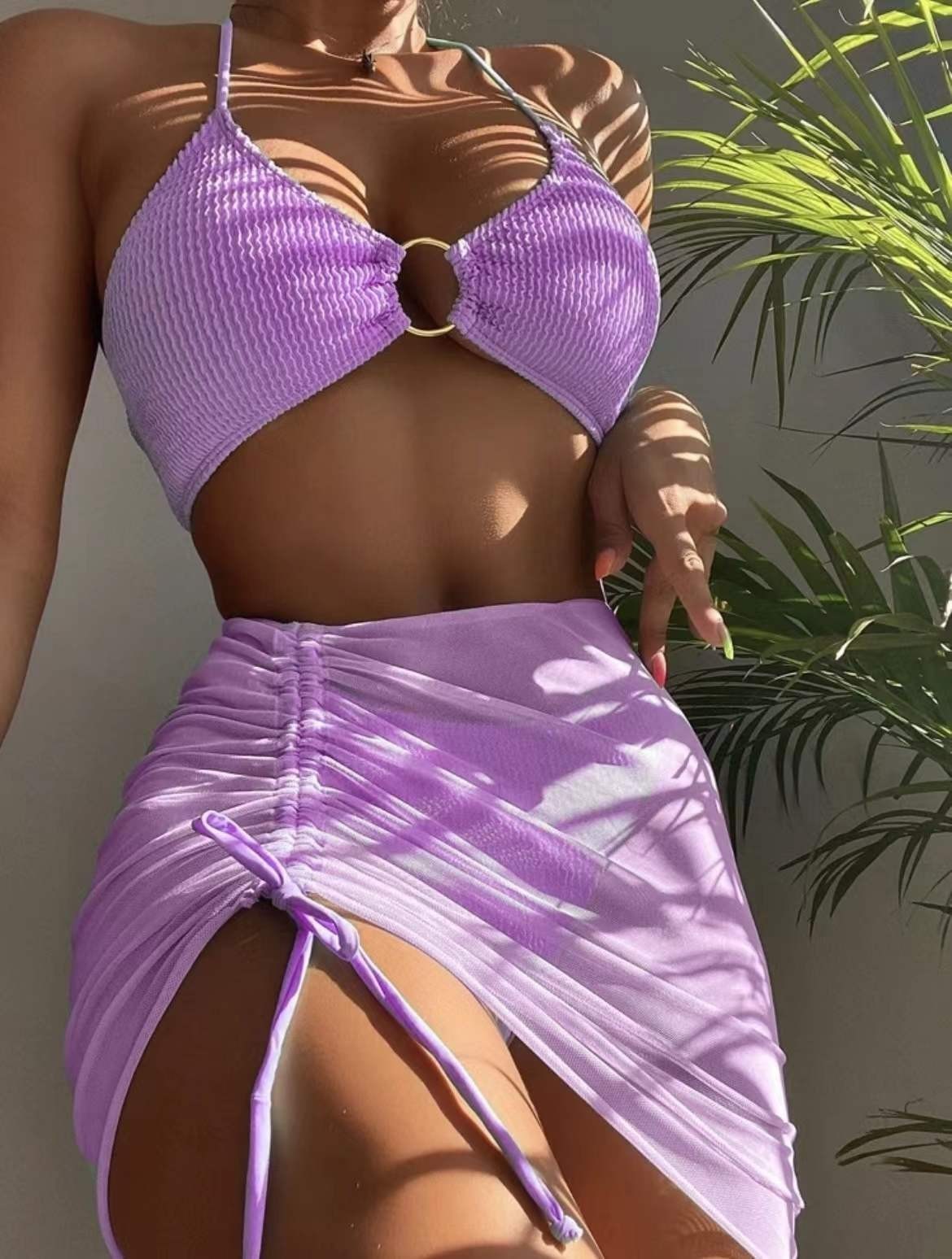 3pcs Halter Bikini Three-point Beach Swimsuit For Women