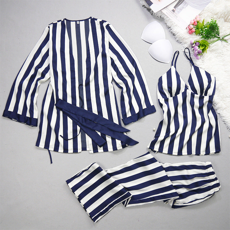Ice Silk Stripes, Suspenders, Trousers, Nightgowns, Three Sets Of New Silk Pajamas.