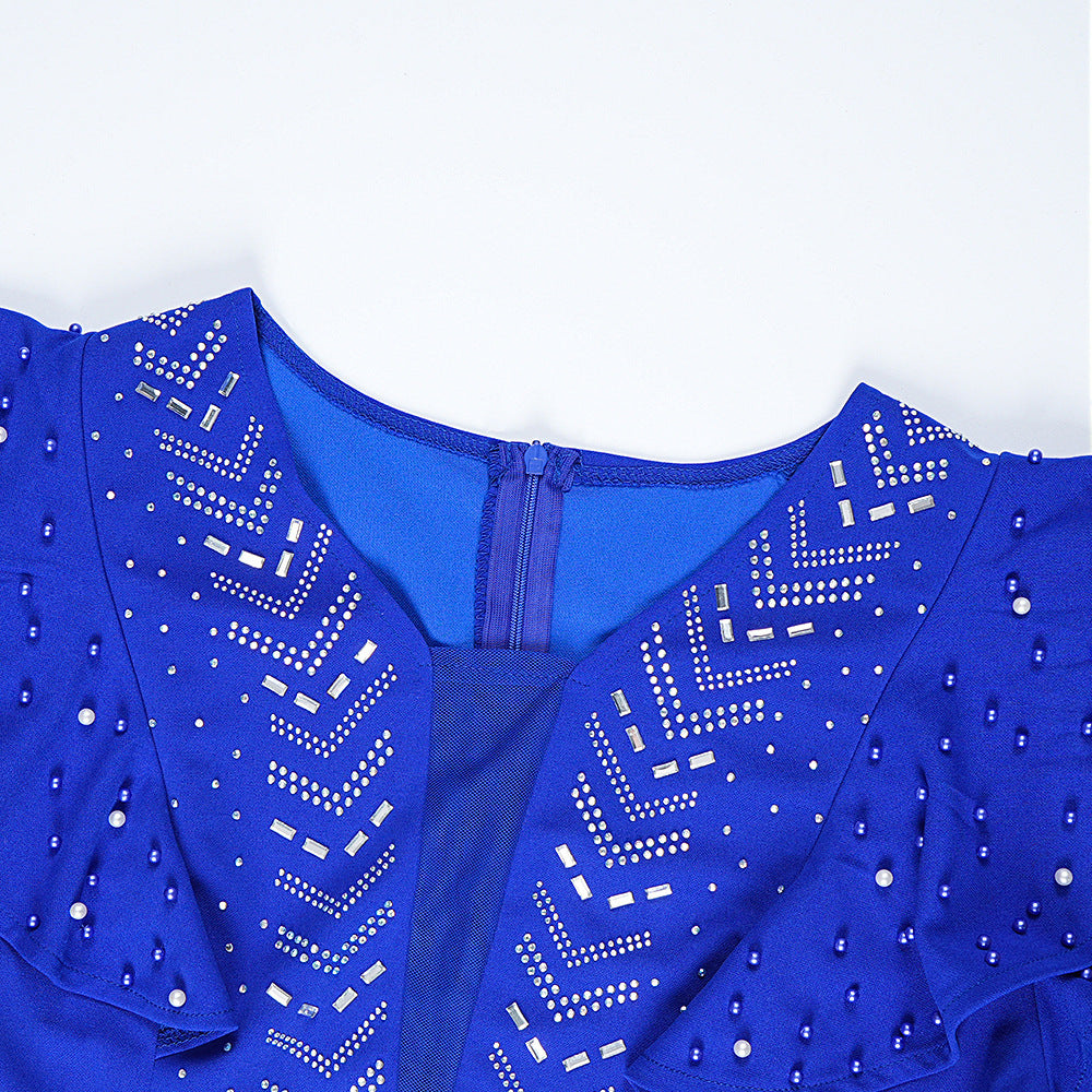 Beaded Rhinestone Plus Size Women Dress