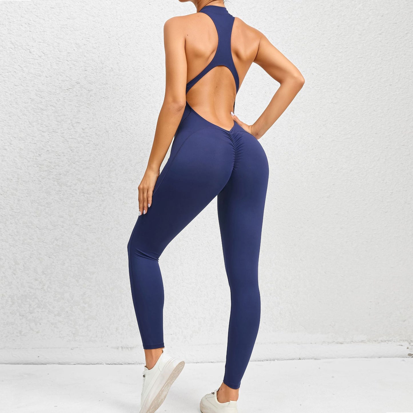 Zippered Yoga Fitness Jumpsuit Sleeveless Tummy Control Stretch Shapewear