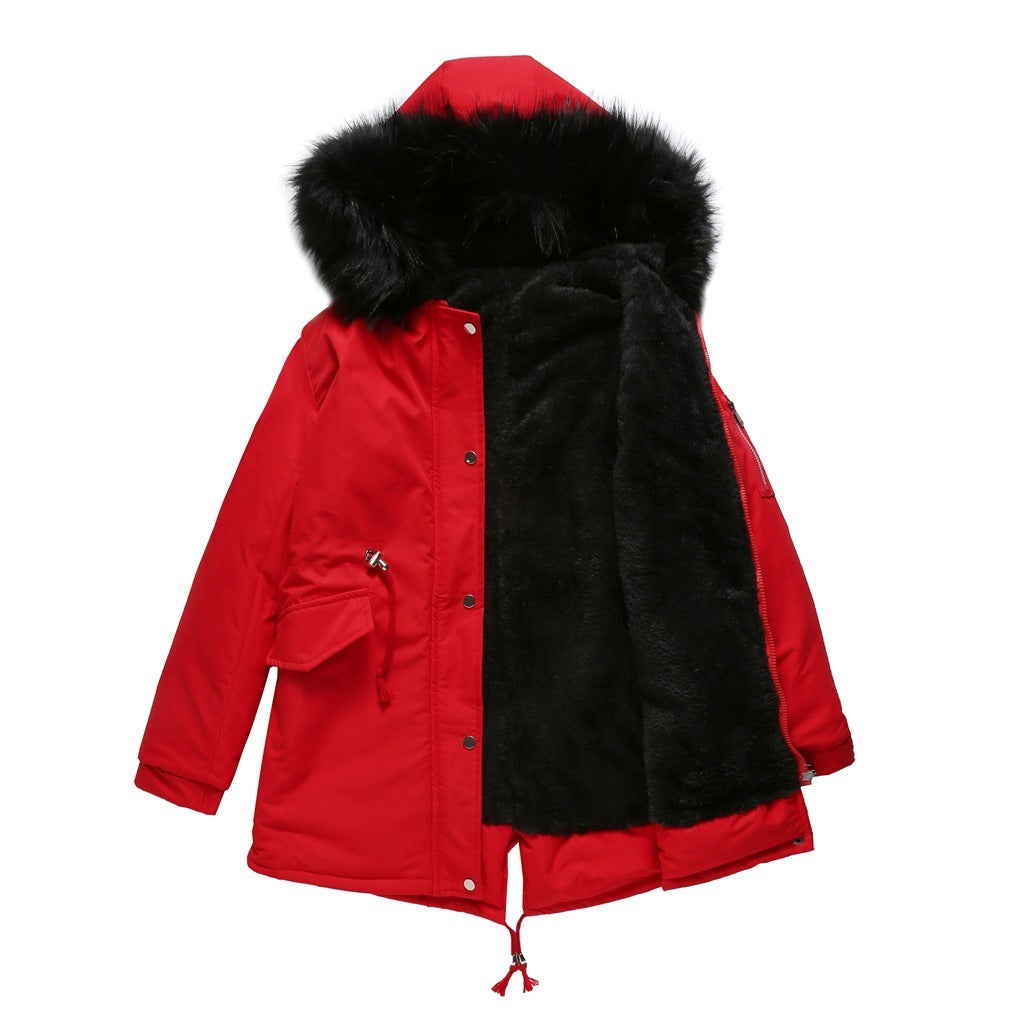 Cotton-padded Mid-length Hooded Coat